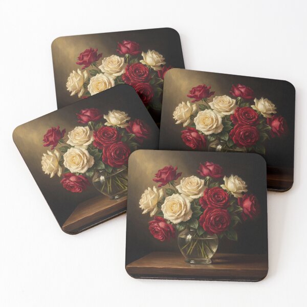 Item preview, Red and White Roses Baroque Still Life designed and sold by ArtAmbience.