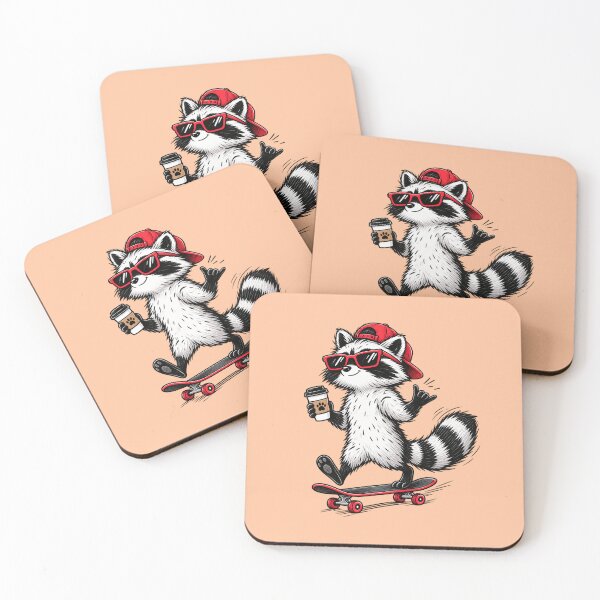Item preview, Cool Skater Raccoon with Coffee and Red Sunglasses designed and sold by littlepiptales.
