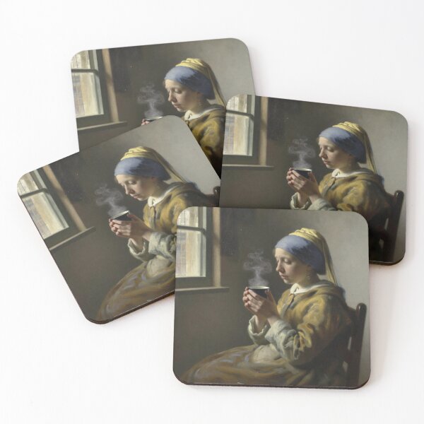Item preview, Girl drinking tea with a pearl earring designed and sold by Padilla Designs And Art.