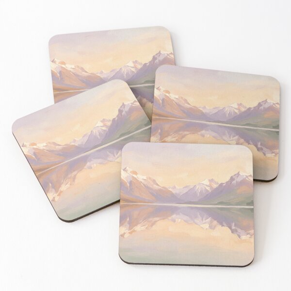 Item preview, Golden Mountain Lake Reflection Landscape Painting designed and sold by ArtAmbience.