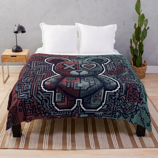 Item preview, Cyberpunk Cyborg Teddy Bear Pixel Art Split Circuit Board Retro Gamer Techwear Graphic designed and sold by MarCinu Art.
