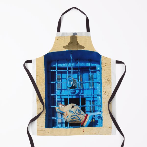 Item preview, Blue Window With Ceramic Jug and Hanging Lantern Against Yellow Rustic Wall, Mediterranean Style Exterior designed and sold by Nmallia.