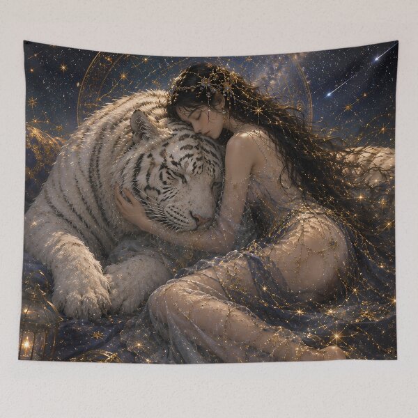 Item preview, White Tiger and Woman Celestial Fantasy Art designed and sold by ManJiangHong.