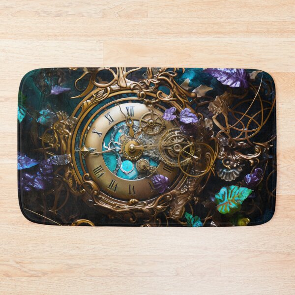 Item preview, Steampunk Clock with Flowers – Vintage Clockwork Fantasy Art designed and sold by BrandonArtWorld.