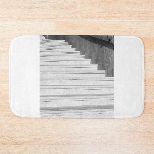 Item preview, Marble Staircase With Handrail Shadows Minimal Architectural Steps Leading Upward In Monochrome Composition designed and sold by Nmallia.
