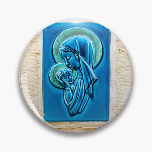Item preview, Blue Ceramic Plaque of the Virgin Mary With Baby Jesus Mounted on a Textured Wall designed and sold by Nmallia.