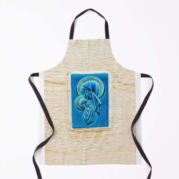 Item preview, Blue Ceramic Plaque of the Virgin Mary With Baby Jesus Mounted on a Textured Wall designed and sold by Nmallia.