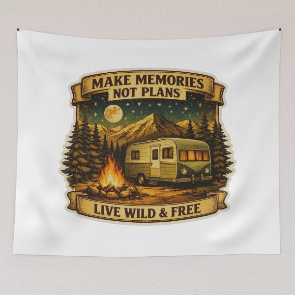 Item preview, Make Memories Not Plans – Vintage Camping Sticker designed and sold by GabeMountainArt.