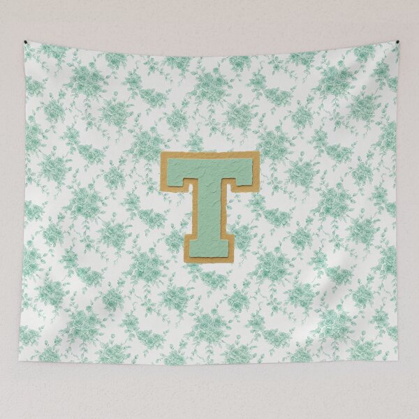 Item preview, Mint Green Letter T Monogram with floral pattern  designed and sold by ITCHAWAWAA.