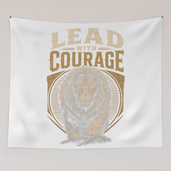 Item preview, Vintage Lion Lead with Courage Retro Motivational Art designed and sold by Bennie Singh.