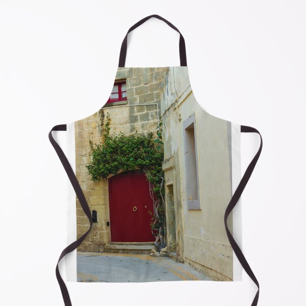 Item preview, Red Door in Narrow Stone Alley With Ivy Climbing an Old Mediterranean Building and Weathered Walls designed and sold by Nmallia.