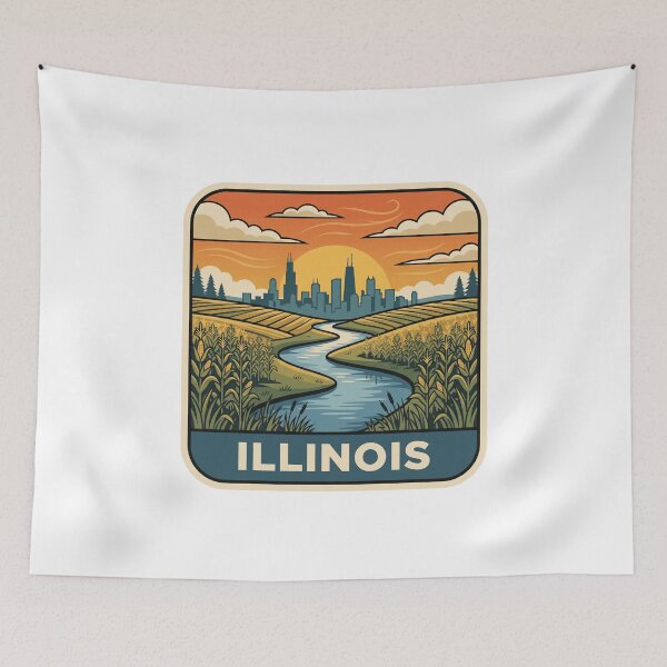 Item preview, Vintage Illinois Cornfield Chicago Skyline Travel Art designed and sold by Paper Drip.