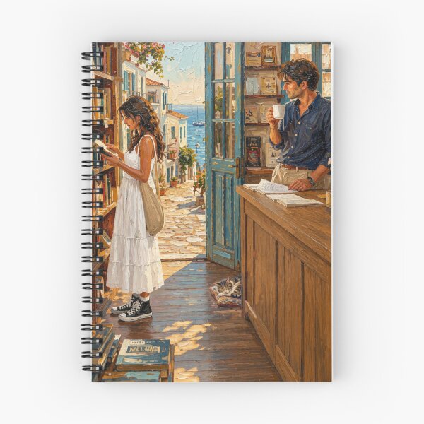 Item preview, Cozy Seaside Bookshop Painting | Reading Girl Coastal Art designed and sold by DudasAmiles.