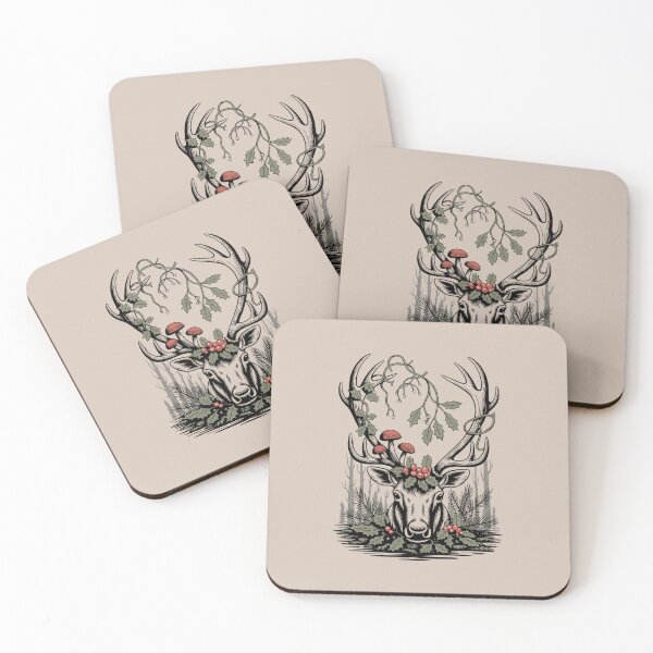 Item preview, Stag Skull Forest Mushroom Botanical Art designed and sold by NuvoraNest.