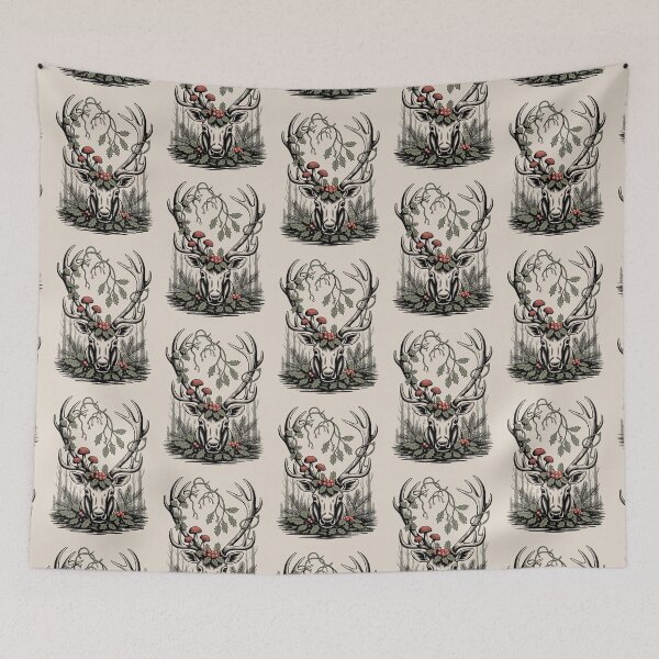 Item preview, Stag Skull Forest Mushroom Botanical Art designed and sold by NuvoraNest.
