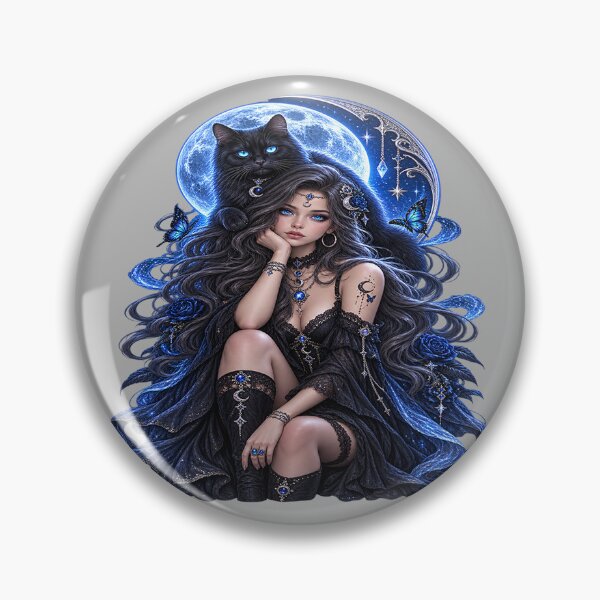 Item preview, Moonlit Cat Enchantress – Blue Moon Gothic Magic designed and sold by TroviTutto.