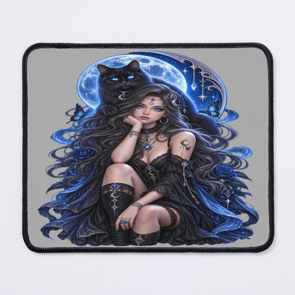 Item preview, Moonlit Cat Enchantress – Blue Moon Gothic Magic designed and sold by TroviTutto.