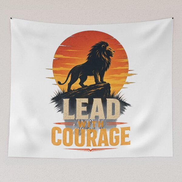 Item preview, Sunset Lion Silhouette Lead with Courage Motivational Art designed and sold by Bennie Singh.