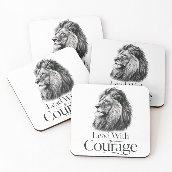 Item preview, Luxury Black and White Lion Lead with Courage Elegant Quote Art designed and sold by Bennie Singh.