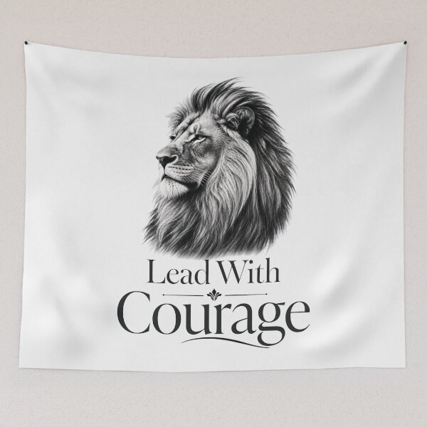 Item preview, Luxury Black and White Lion Lead with Courage Elegant Quote Art designed and sold by Bennie Singh.