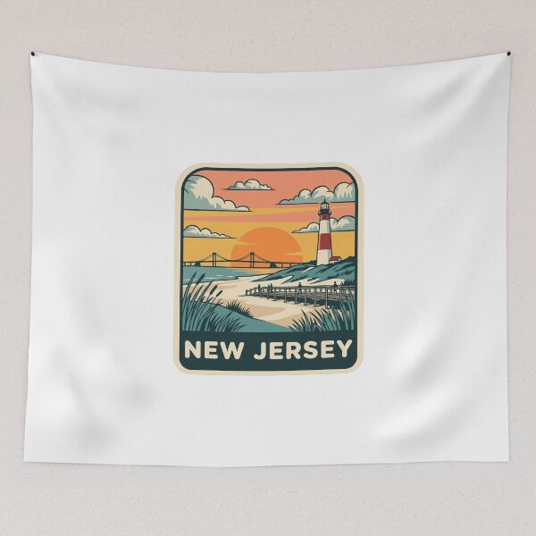 Item preview, Vintage New Jersey Coastal Lighthouse Beach Travel Graphic designed and sold by Paper Drip.