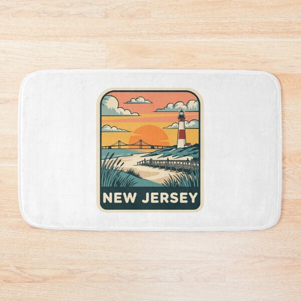 Item preview, Vintage New Jersey Coastal Lighthouse Beach Travel Graphic designed and sold by Paper Drip.