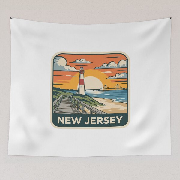 Item preview, Vintage New Jersey Coastal Lighthouse Beach Travel Graphic designed and sold by Paper Drip.