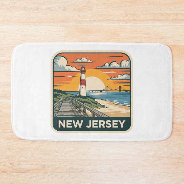 Item preview, Vintage New Jersey Coastal Lighthouse Beach Travel Graphic designed and sold by Paper Drip.