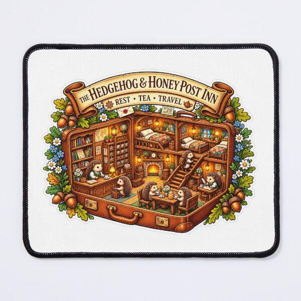 Item preview, The Hedgehog & Honey Post Inn | Cozy Woodland Hedgehog Tea House, Travel Lodge & Cottagecore Fantasy Art designed and sold by MrDev.