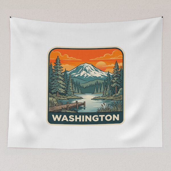 Item preview, Retro Washington State Mount Rainier Alpine Lake Art designed and sold by Paper Drip.