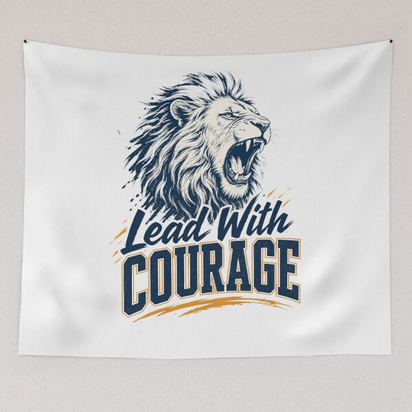 Item preview, Roaring Lion Lead with Courage Athletic Typography Motivational Art designed and sold by Bennie Singh.