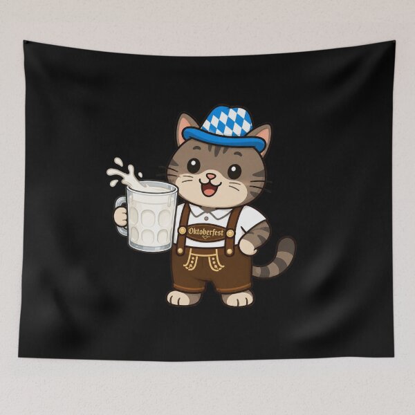 Item preview, Cute Bavarian Cat with Milk Mug Oktoberfest designed and sold by PMTaurus.