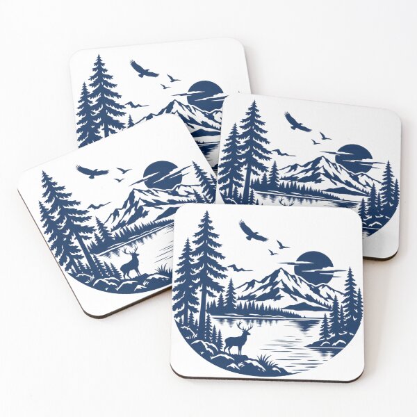Item preview, Mountain Forest Deer Silhouette Nature Landscape designed and sold by ParfaitPrints.