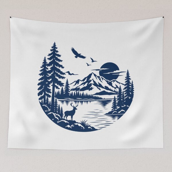 Item preview, Mountain Forest Deer Silhouette Nature Landscape designed and sold by ParfaitPrints.