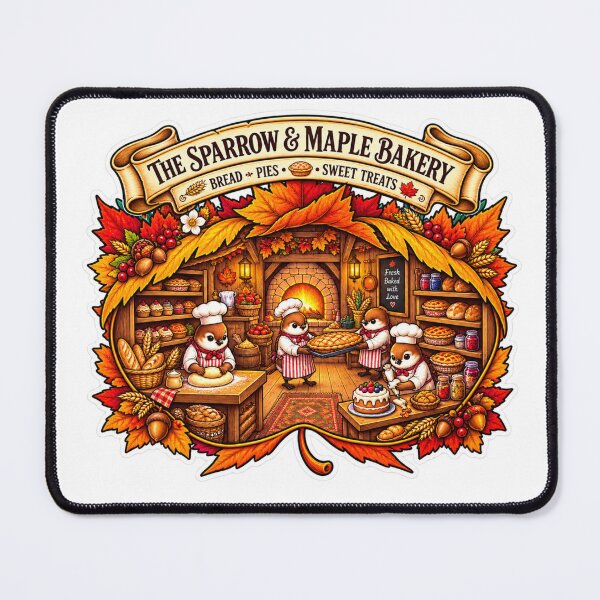 Item preview, The Sparrow & Maple Bakery | Cozy Autumn Bird Bakery, Fall Baking & Harvest Cottagecore Art designed and sold by MrDev.
