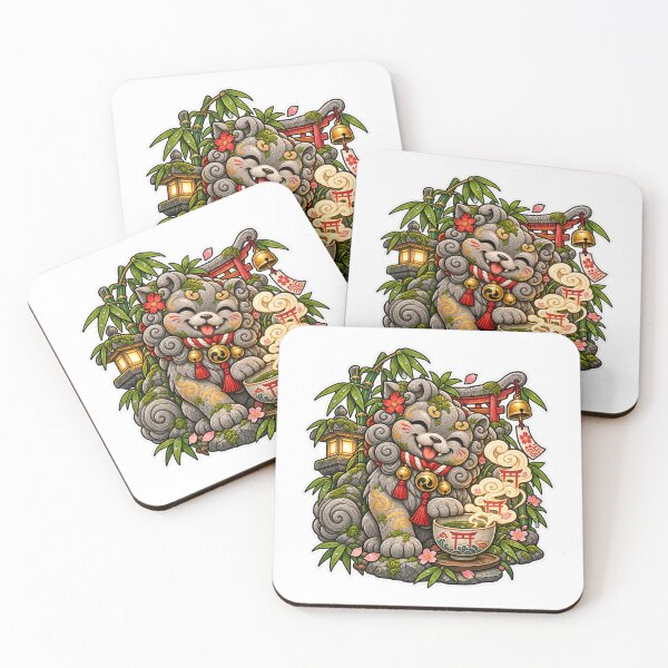 Item preview, The Lucky Shishi Tea Guardian | Japanese Foo Dog, Zen Tea, Sakura & Bamboo Art designed and sold by MrDev.
