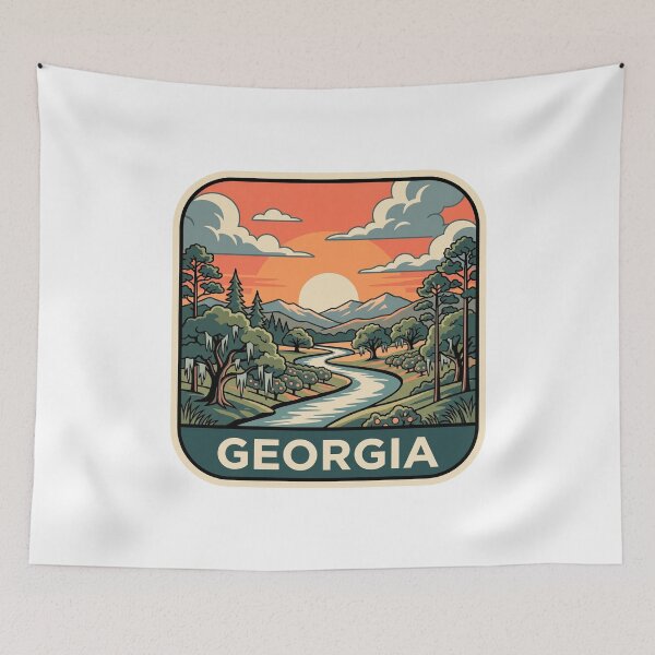 Item preview, Vintage Georgia Peach Orchard River Landscape Art designed and sold by Paper Drip.
