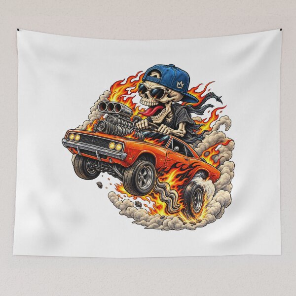 Item preview, Flaming Skeleton Muscle Car Streetwear designed and sold by VYBORA Studio.
