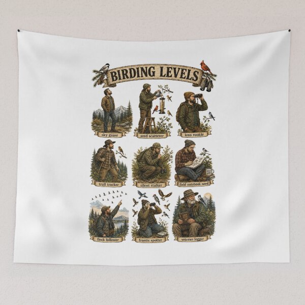 Item preview, Birding Levels Funny Birdwatcher Evolution - From Sky Gazer To Veteran Logger Vintage Chart designed and sold by Neurospicy Trolls.