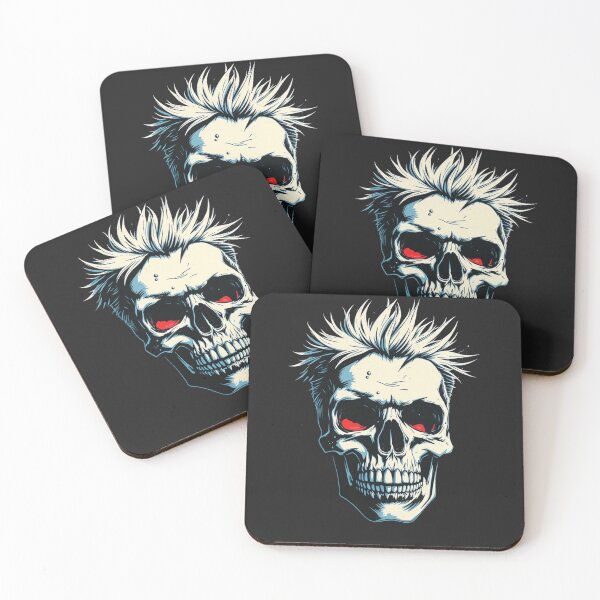 Item preview, Red Eyed Punk Skull - Spiky Hair Gothic Metal Art designed and sold by ERODED SELF.