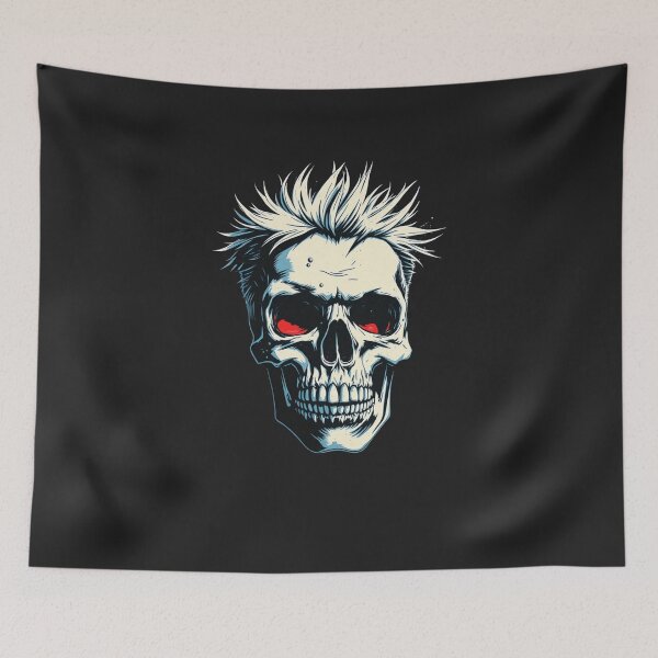 Item preview, Red Eyed Punk Skull - Spiky Hair Gothic Metal Art designed and sold by ERODED SELF.