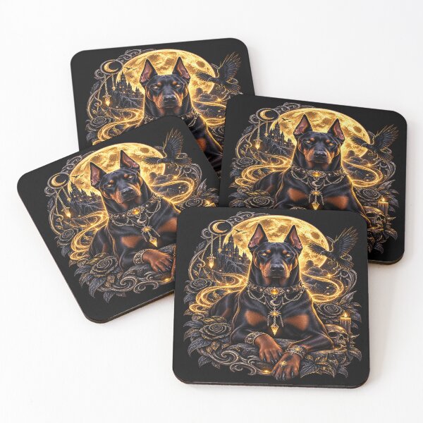 Item preview, Golden Moon Doberman – Gothic Guardian of the Night designed and sold by TroviTutto.