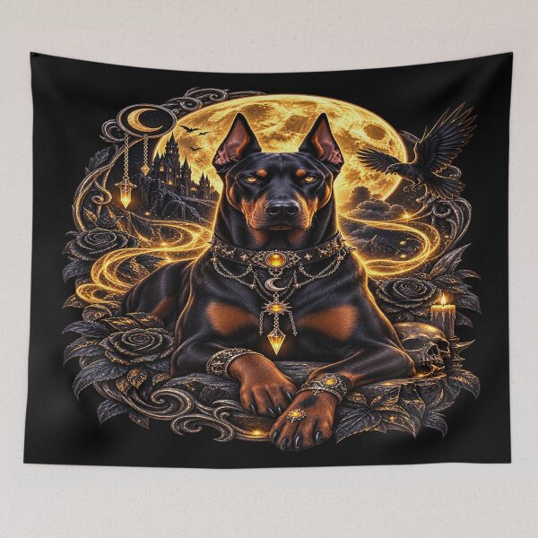 Item preview, Golden Moon Doberman – Gothic Guardian of the Night designed and sold by TroviTutto.