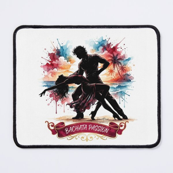 Item preview, Bachata Passion – Sensual Dance Couple Watercolor Illustration, Acrobatic Deep Dip Silhouette, Retro Ribbon Banner Latin Apparel Sticker designed and sold by SmartPuns.