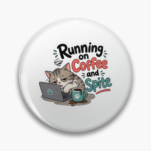 Item preview, Running On Coffee And Spite Tired Cat Laptop Funny Office Work Sarcastic Quote designed and sold by raedattia.