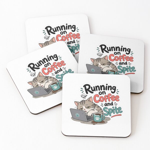 Item preview, Running On Coffee And Spite Tired Cat Laptop Funny Office Work Sarcastic Quote designed and sold by raedattia.