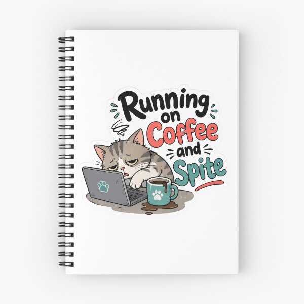 Item preview, Running On Coffee And Spite Tired Cat Laptop Funny Office Work Sarcastic Quote designed and sold by raedattia.