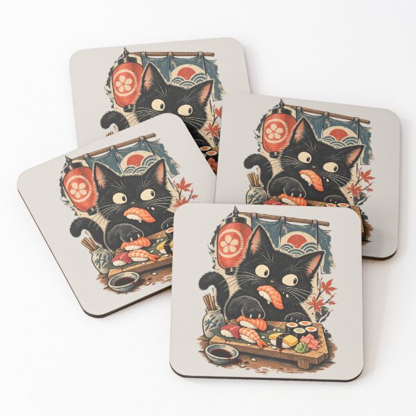 Item preview, Vintage Japanese Sushi Thief Black Cat Illustration designed and sold by Stylecombinator.