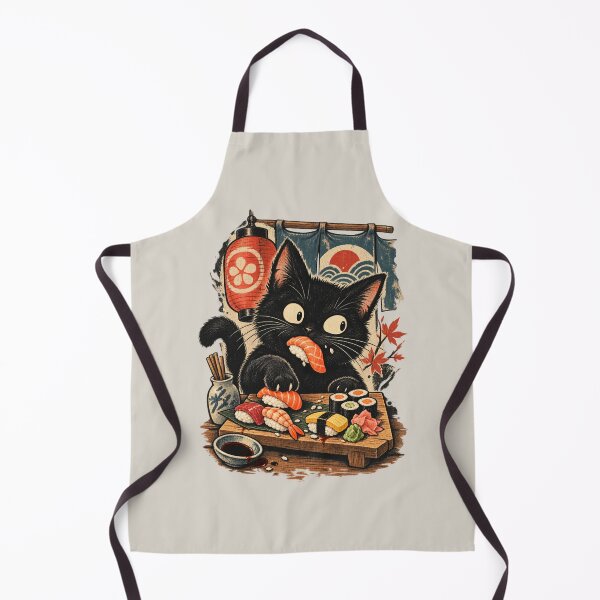 Item preview, Vintage Japanese Sushi Thief Black Cat Illustration designed and sold by Stylecombinator.