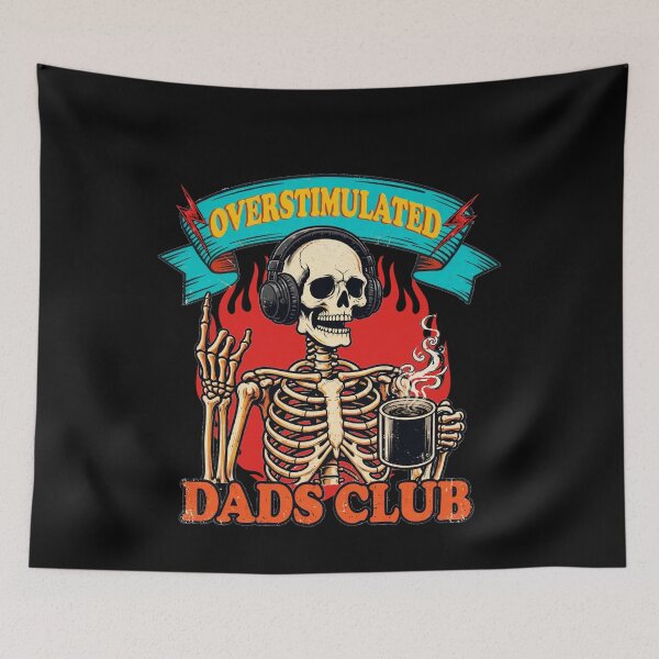 Item preview, Overstimulated Dads Club Skeleton Funny Dad Life - Coffee Headphones Rock Dad designed and sold by Neurospicy Trolls.